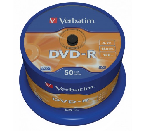 Диск DVD-R Verbatim 4.7Gb 16x Cake Box (50шт) (43548)