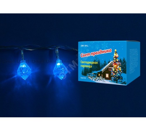Гирлянда светодиодная Брильянты с контроллером 20 светодиодов 2,8 м синяя IP20 провод прозрачный ULD-S0280-020/DTA BLUE IP20 DIAMONDS