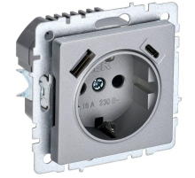 Розетка BRITE РЮш11-1-БрА 16А с USB A+C 18Вт с заземл. защ. шторки алюм. IEK BR-R14-16-U22-018-K47
