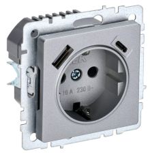 Розетка BRITE РЮш11-1-БрА 16А с USB A+C 18Вт с заземл. защ. шторки алюм. IEK BR-R14-16-U22-018-K47