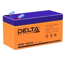 Батарея DELTA серия DTM, DTM 12012, напряжение 12В, емкость 1.2Ач (разряд 20 часов),  макс. ток разряда (5 сек.) 18А, макс. ток заряда 0.36А, свинцово-кислотная типа AGM, клеммы F1, ДxШxВ 97х43х52мм., вес 0.61кг., срок службы 6 лет. Delta DTM 12012 (12V /