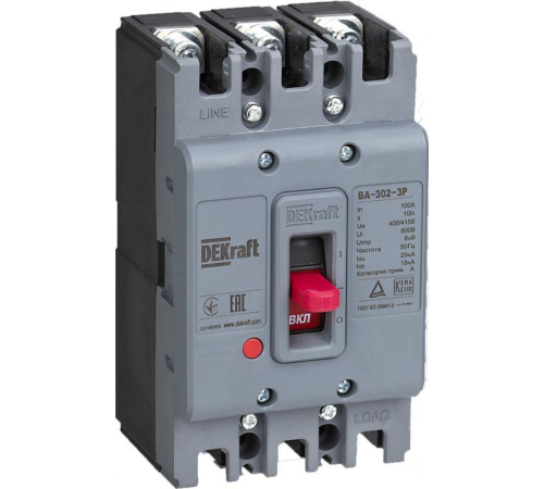 Выключатель автоматический 3п 100А 25кА ВА-302 DEKraft 22749DEK