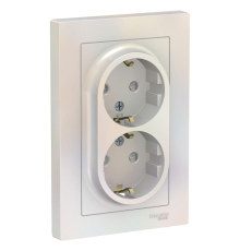 Systeme electric ATN000426 ATLASDESIGN РОЗЕТКА двойная с заземлением со шторками, 16А, в сборе, ЖЕМЧУГ