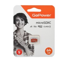 Карта памяти microSD GoPower 64GB Class10 UHS-I (U3) 100 МБ/сек V30 без адаптера GoPower 00-00025681