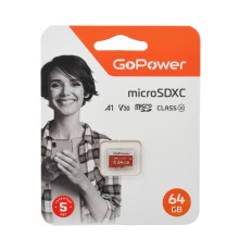 Карта памяти microSD GoPower 64GB Class10 UHS-I (U3) 100 МБ/сек V30 без адаптера GoPower 00-00025681