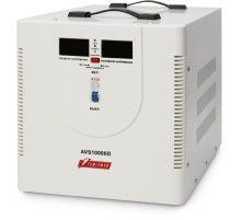 Стабилизатор POWERMAN AVS 10000D, ступенчатый регулятор, цифровые индикаторы уровней напряжения, 10000ВА, 140-260В, максимальный входной ток 50А, клеммная колодка, IP-20, напольный,  410мм х 280мм х 310мм, 15.5 кг. POWERMAN AVS 10000D