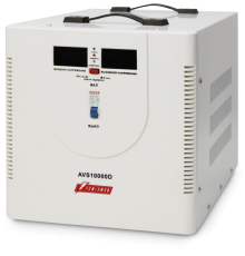 Стабилизатор POWERMAN AVS 10000D, ступенчатый регулятор, цифровые индикаторы уровней напряжения, 10000ВА, 140-260В, максимальный входной ток 50А, клеммная колодка, IP-20, напольный,  410мм х 280мм х 310мм, 15.5 кг. POWERMAN AVS 10000D