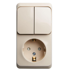 Systeme electric BPA16-202K ЭТЮД О/У БЛОК: РОЗЕТКА с зазем. со шт. + ВЫКЛЮЧАТЕЛЬ 2-клавиш., КРЕМОВЫЙ, Россия