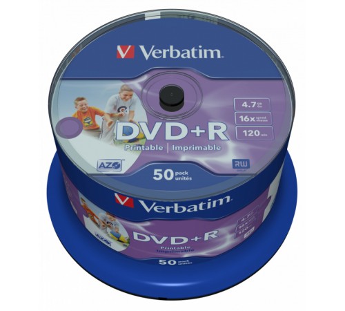 Диск DVD+R Verbatim 4.7Gb 16x Cake Box (50шт) Printable (43512) Диск DVD+R Verbatim 4.7Gb 16x Cake Box (50шт) Printable (43512)