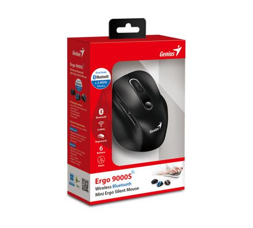 Мышь беспроводная Ergo 9000S черная (Black), вертикальная эргономичная бесшумная мини- мышь BT 5.0 + 2,4 ГГц, 6 кнопок
