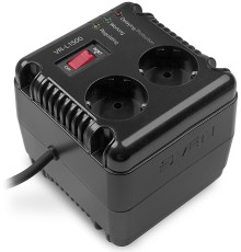 Стабилизатор SVEN VR-L1500, релейный, 500вт, 184-285в, 2 евророзетки, 1 розетка ІЕС 320, черный, габариты  124 ? 119 ? 124мм, 2.09кг. SVEN VR-L1500 (SV-014889)