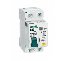Выключатель автоматический дифференциального тока 2п (1P+N) C 25А 30мА тип AC 4.5кА ДИФ-103 DEKraft
