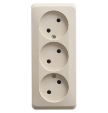 Systeme electric PA16-009K ЭТЮД O/У тройная РОЗЕТКА без заземления без шторок 16А 250B, КРЕМОВЫЙ, Россия
