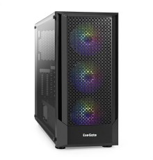 Exegate EX296074RUS Корпус Miditower ExeGate EVO-8227-EVO800 (ATX, БП EVO800RGB с вент. 12 см, 2*USB+1*USB3.0+HD Audio, черный, 3 вент. с RGB подсветкой, боковая панель - закаленное стекло)