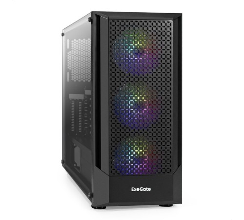 Exegate EX296074RUS Корпус Miditower ExeGate EVO-8227-EVO800 (ATX, БП EVO800RGB с вент. 12 см, 2*USB+1*USB3.0+HD Audio, черный, 3 вент. с RGB подсветкой, боковая панель - закаленное стекло)