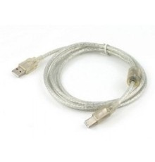 Cablexpert Кабель USB 2.0 Pro, AM/BM, 0,75м, экран, 2 феррит.кольца, прозрачный (CCF-USB2-AMBM-TR-0.75M)