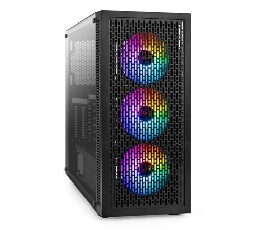 Exegate EX296316RUS Корпус Miditower ExeGate EVO-5001A-450NPX (ATX, БП 450NPX с вент. 12 см, 2*USB+1*USB3.0+HD Audio, черный, 3 вент.12см с RGB подсветкой, боковая панель - закаленное стекло)