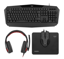 Игровой набор клавиатура+мышь+гарнитура+коврик SVEN GS-4300 (104 кл.+12Fn, 8 смен. кл., 200-4800DPI) Sven SV-018382