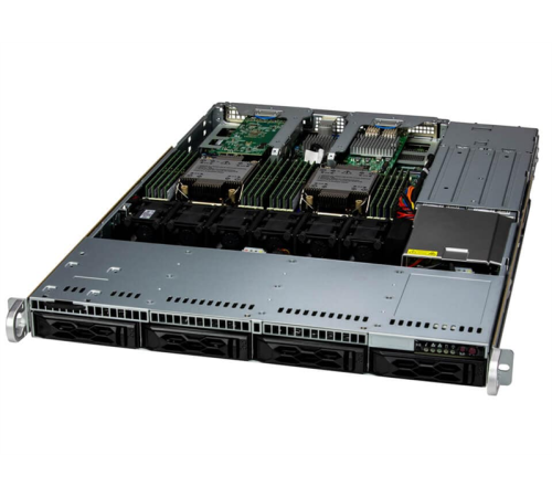 Сервер Supermicro SuperServer 1U 611C-TN4R noCPU(2) 4th/5th Gen(MCC Carrier)/ noDIMM(16)/4x 3.5/2.5"NVMe/SATA/SAS/ AOC-S3908L/ 2x10Gb/ SFT-DCMS-SINGLE/2x860W