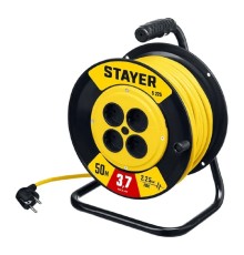Удлинитель силовой Stayer 55070-50 2x2.5кв.мм 4розет. 50м ПВС 10A катушка желтый