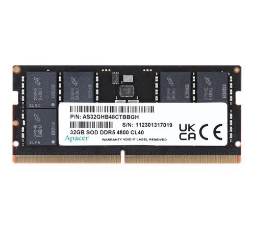 Оперативная память Apacer  DDR5  32GB  4800MHz SO-DIMM (PC5-38400) CL40 1.1V (Retail) 2048*8  3 years (AS32GHB48CTBBGH/FS.32G2A.PTH) (AS32GHB48CTBBGH)