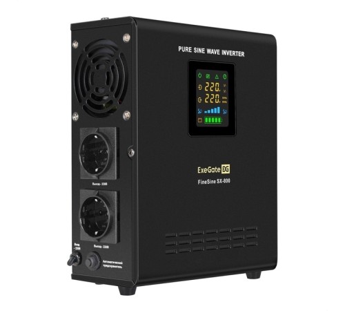 Exegate EX295996RUS ИБП (инвертор, синус, для котла) настенный ExeGate FineSine SX-800.LCD.AVR.2SH <800VA/500W, чистая синусоида, цветной LCD-дисплей, AVR, 2*Schuko, линейно-интерактивный, внешняя бат Exegate EX295996RUS ИБП (инвертор, синус, для котла) настенный ExeGate FineSine SX-800.LCD.AVR.2SH <800VA/500W, чистая синусоида, цветной LCD-дисплей, AVR, 2*Schuko, линейно-интерактивный, внешняя бат