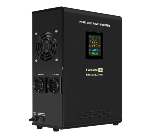 Exegate EX295997RUS ИБП (инвертор, синус, для котла) настенный ExeGate FineSine SX-1000.LCD.AVR.2SH <1000VA/600W, чистая синусоида, цветной LCD-дисплей, AVR, 2*Schuko, линейно-интерактивный, внешняя б