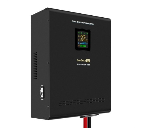 Exegate EX296005RUS ИБП (инвертор, синус, для котла) настенный ExeGate FineSine SX-7000.LCD.AVR.2SH.T <7000VA/5000W, чистая синусоида, цветной LCD-дисплей, AVR, 2*Schuko + клеммы, линейно-интерактивны