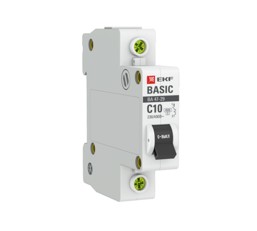 Выключатель автоматический EKF MCB4729-1-10C 10A тип C 4.5kA 1П 230/400В 1мод белый