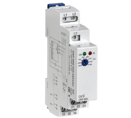 IEK ORF-08D-220-460VAC Реле фаз ORF-08D 3ф. 2 конт. 220-460В AC ONI