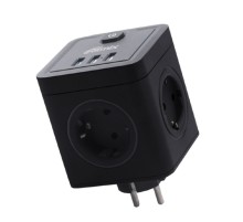 RITMIX RM-043 Black Сетевой фильтр с кнопкой питания {16А, 4 розетки, 3 USB} {80003359}