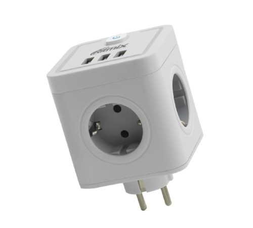 RITMIX RM-043 White Сетевой фильтр с кнопкой питания {16А, 4 розетки, 3 USB} {80003358}