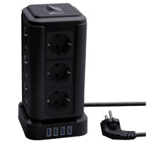 RITMIX RM-2124 Black Сетевой фильтр с кнопкой питания {16А,12 розеток, 4 выхода USB Type А 5 В, 3,1 А, 2 м } {80003363}