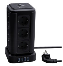 RITMIX RM-2124 Black Сетевой фильтр с кнопкой питания {16А,12 розеток, 4 выхода USB Type А 5 В, 3,1 А, 2 м } {80003363}