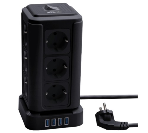 RITMIX RM-2124 Black Сетевой фильтр с кнопкой питания {16А,12 розеток, 4 выхода USB Type А 5 В, 3,1 А, 2 м } {80003363} RITMIX RM-2124 Black Сетевой фильтр с кнопкой питания {16А,12 розеток, 4 выхода USB Type А 5 В, 3,1 А, 2 м } {80003363}