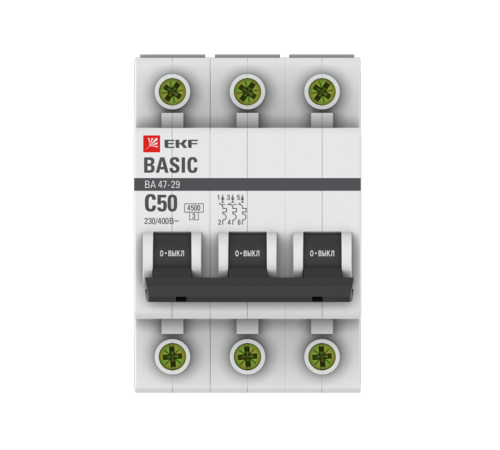 EKF mcb4729-3-50C Автоматический выключатель 3P 50А (C) 4,5кА ВА 47-29 EKF Basic EKF mcb4729-3-50C Автоматический выключатель 3P 50А (C) 4,5кА ВА 47-29 EKF Basic
