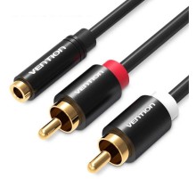 Кабель Vention аудио Jack 3,5 mm F/2RCA M - 2м Чёрный Vention VAB-R01-S200  Jack 3,5 mm F / 2RCA M