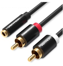 Кабель Vention аудио Jack 3,5 mm F/2RCA M - 2м Чёрный Vention VAB-R01-S200  Jack 3,5 mm F / 2RCA M