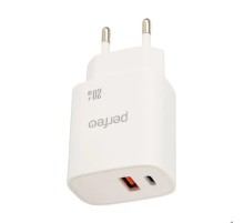 PERFEO Сетевое зарядное устройство с двумя разъемами USB-A+TYPE-C, 20W, белый (I4661)