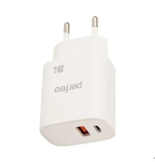 PERFEO Сетевое зарядное устройство с двумя разъемами USB-A+TYPE-C, 20W, белый (I4661)