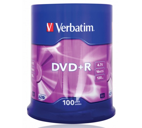Диск DVD+R Verbatim 4.7Gb 16x Cake Box (100шт) (43551) Диск DVD+R Verbatim 4.7Gb 16x Cake Box (100шт) (43551)