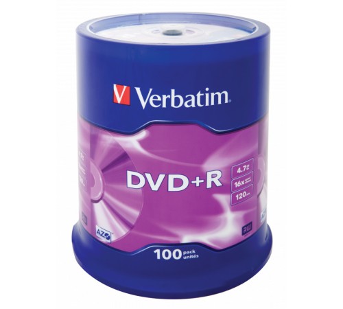 Диск DVD+R Verbatim 4.7Gb 16x Cake Box (100шт) (43551) Диск DVD+R Verbatim 4.7Gb 16x Cake Box (100шт) (43551)