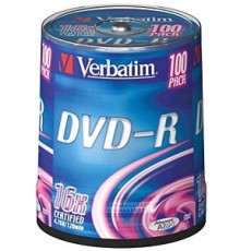 Диск DVD-R Verbatim 4.7Gb 16x Cake Box (100шт) (43549)