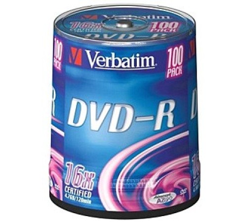 Диск DVD-R Verbatim 4.7Gb 16x Cake Box (100шт) (43549) Диск DVD-R Verbatim 4.7Gb 16x Cake Box (100шт) (43549)