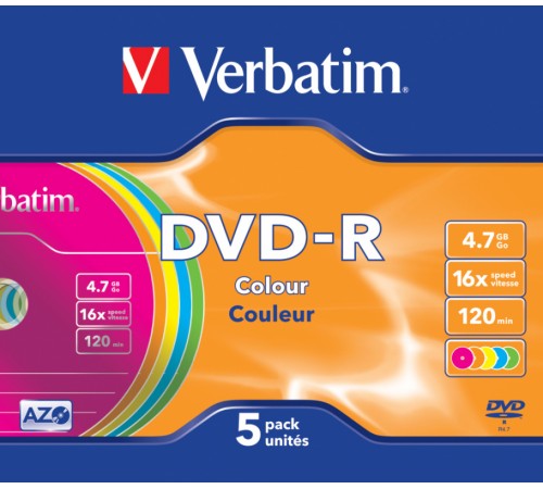 Диск DVD-R Verbatim 4.7Gb 16x Slim case (5шт) Color (43557) Диск DVD-R Verbatim 4.7Gb 16x Slim case (5шт) Color (43557)