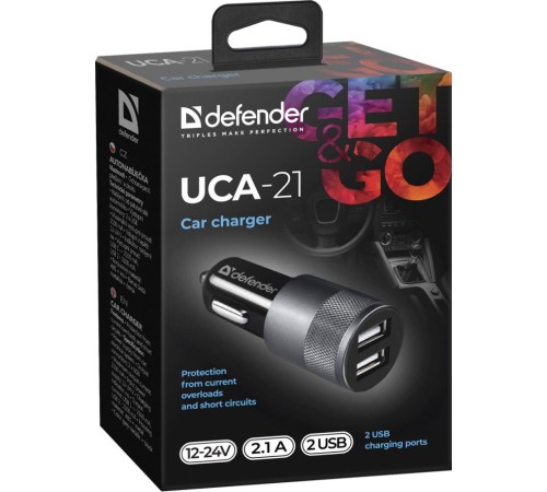 Defender Автомобильное ЗУ UCA-21 2USB, 5V/2.1A Defender UCA-21 2USB, 5V/2.1A (83821)