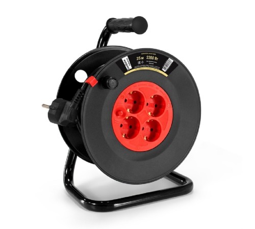 Exegate EX295740RUS Удлинитель на катушке ExeGate industrial ECS-10-3-25 (4 евророзетки с заземлением, IP20, 25м, защита от детей, защита от перегрузки, 3х1,0мм2, 10А/2.3кВт)