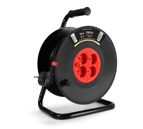 Exegate EX295741RUS Удлинитель на катушке ExeGate industrial ECS-10-3-50 (4 евророзетки с заземлением, IP20, 50м, защита от детей, защита от перегрузки, 3х1,0мм2, 10А/2.3кВт)