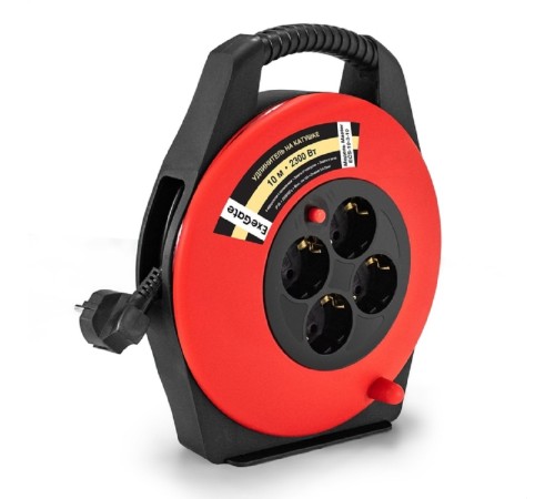 Exegate EX295742RUS Удлинитель на катушке ExeGate Master ECS-10-3-10 (4 евророзетки с заземлением, IP20, 10м, защита от детей, защита от перегрузки, 3х0,75мм2, 10А/2.3кВт)