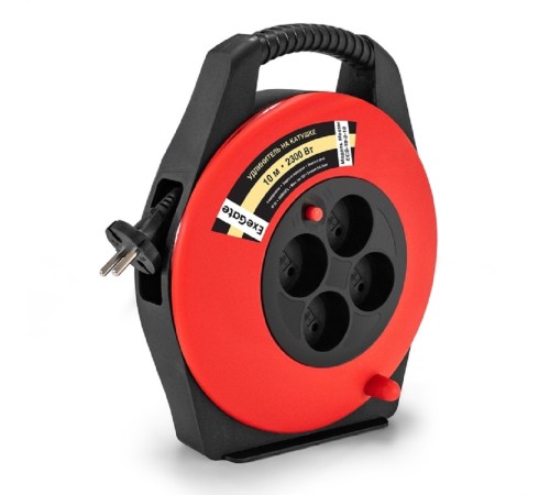 Exegate EX295743RUS Удлинитель на катушке ExeGate Master ECS-10-2-10 (4 евророзетки, IP20, 10м, защита от детей, защита от перегрузки, 2х0,75мм2, 10А/2.3кВт)